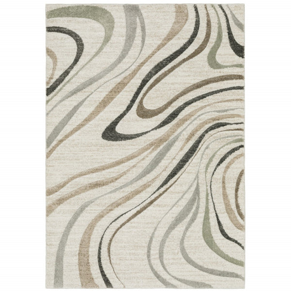 HomeRoots 2' Abstract Gray and Ivory Power-Loomed Runner Rug - Stylish, Durable, Perfect for Hallways & Entries 5' X 8' 508512
