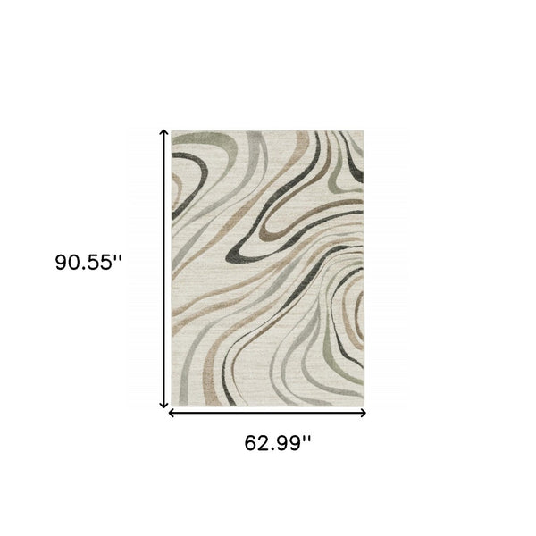 HomeRoots 2' Abstract Gray and Ivory Power-Loomed Runner Rug - Stylish, Durable, Perfect for Hallways & Entries 5' X 8' 508512