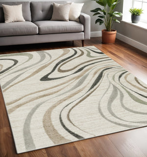 HomeRoots 2' Abstract Gray and Ivory Power-Loomed Runner Rug - Stylish, Durable, Perfect for Hallways & Entries 5' X 8' 508512