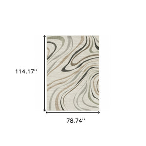 HomeRoots 2' Abstract Gray and Ivory Power-Loomed Runner Rug - Stylish, Durable, Perfect for Hallways & Entries 7' X 10' 508513