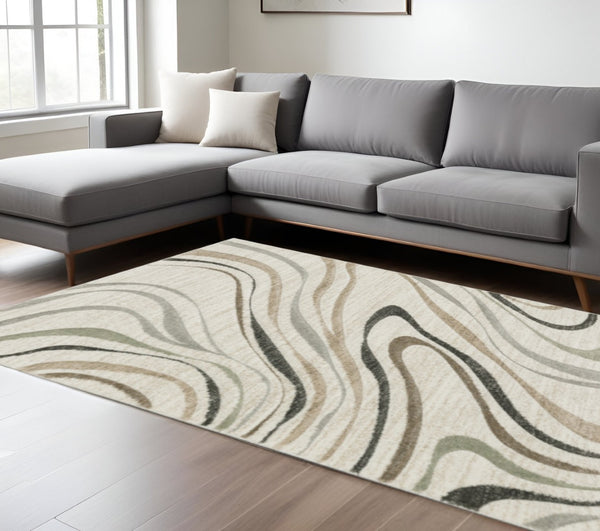 HomeRoots 2' Abstract Gray and Ivory Power-Loomed Runner Rug - Stylish, Durable, Perfect for Hallways & Entries 7' X 10' 508513