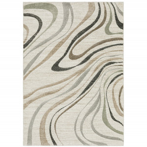 HomeRoots 2' Abstract Gray and Ivory Power-Loomed Runner Rug - Stylish, Durable, Perfect for Hallways & Entries 10' X 13' 508515
