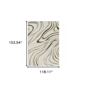 HomeRoots 2' Abstract Gray and Ivory Power-Loomed Runner Rug - Stylish, Durable, Perfect for Hallways & Entries 10' X 13' 508515