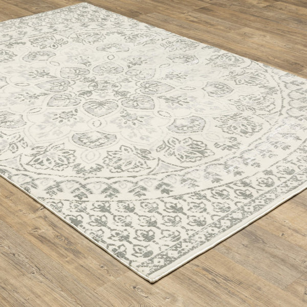 HomeRoots 10' Elegant Distressed Area Rug with Timeless Medallion Design for Modern and Traditional Spaces 10' X 13' 508520