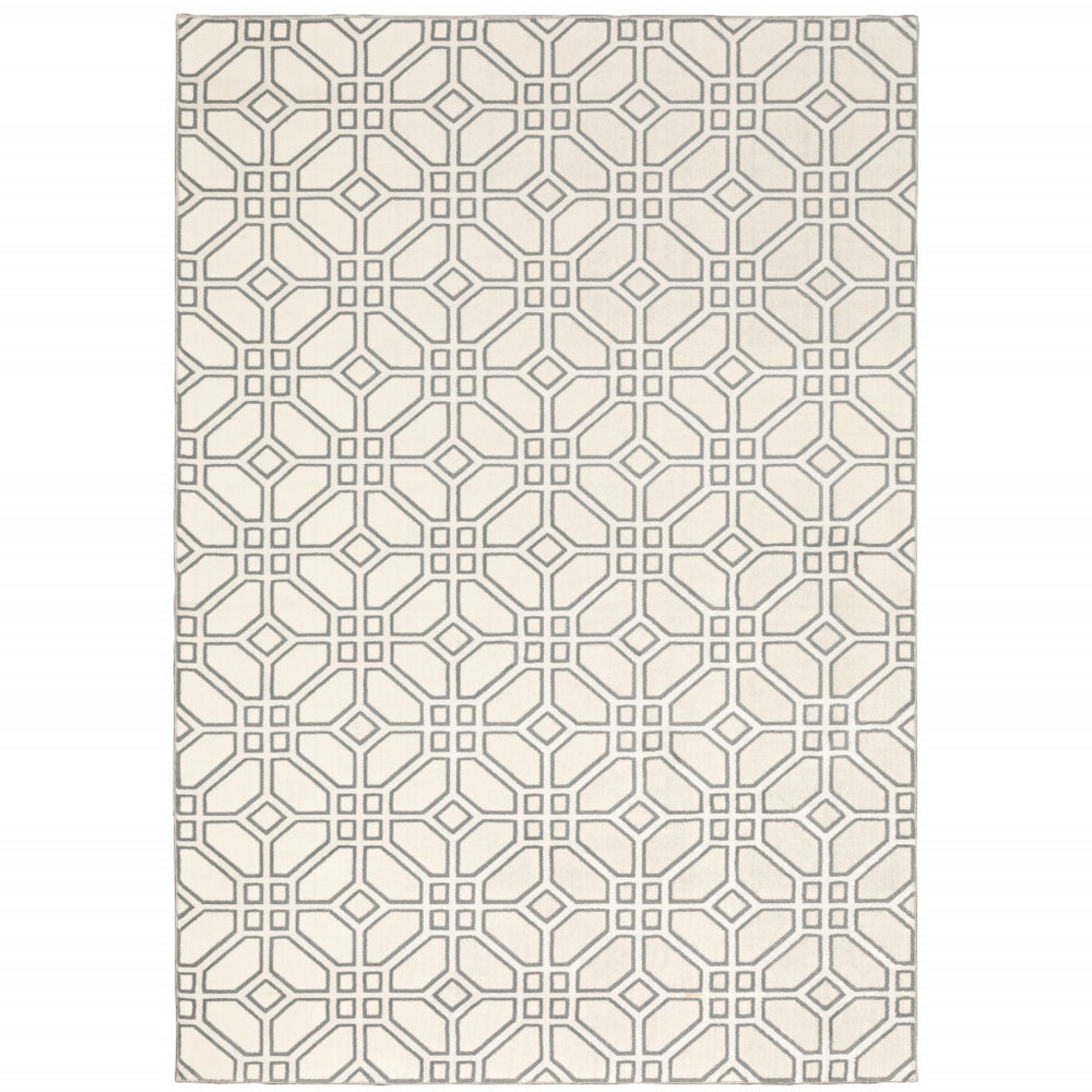 Homeroots 10' X 13' Ivory And Grey Geometric Power Loom Stain Resistant Area Rug  Polypropylene 508525