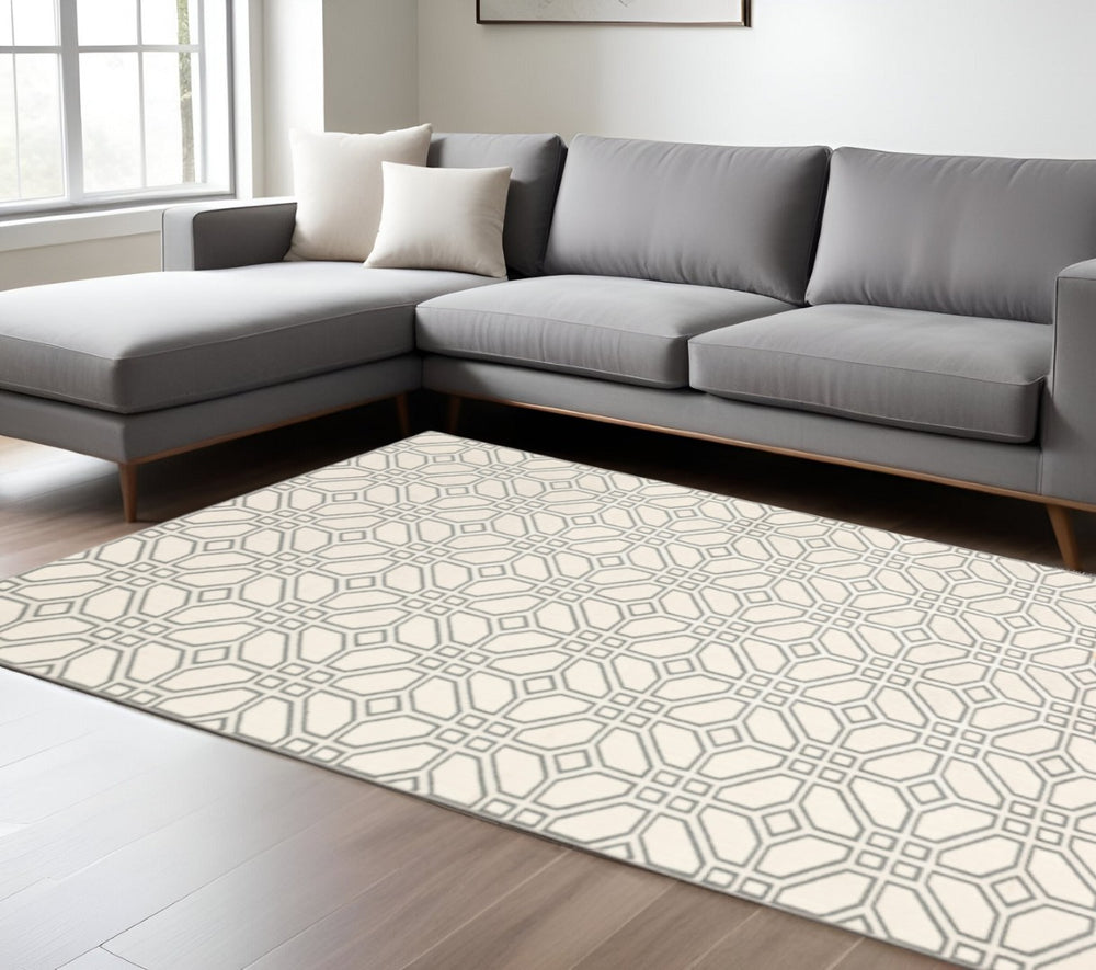 HomeRoots 10' Stylish Ivory and Grey Geometric Area Rug - Durable, Stain-Resistant Design for High-Traffic Spaces 10' X 13' 508525