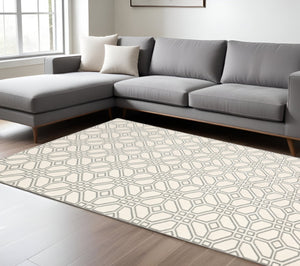 HomeRoots 10' Stylish Ivory and Grey Geometric Area Rug - Durable, Stain-Resistant Design for High-Traffic Spaces 10' X 13' 508525
