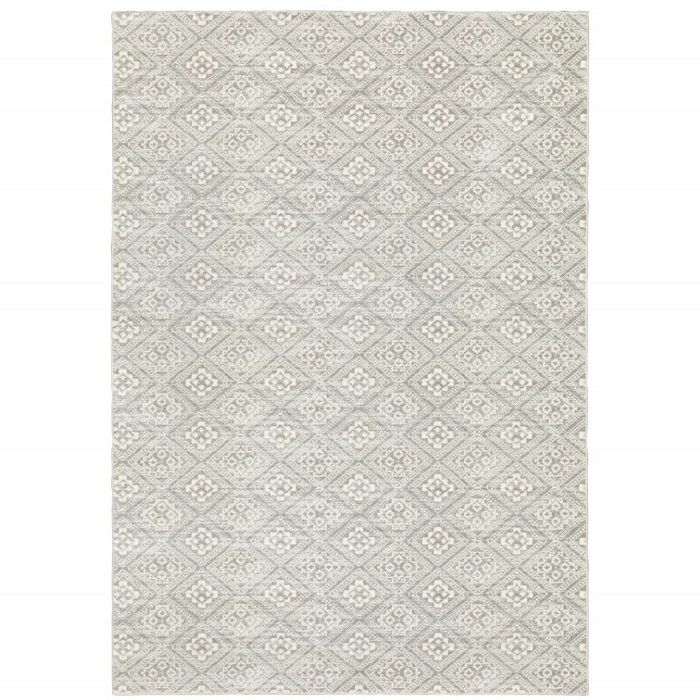 HomeRoots 10' Light Gray Geometric Distressed Area Rug - Contemporary Design with Stain-Resistant Durability 10' X 13' 508530