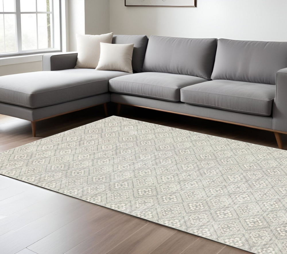 HomeRoots 10' Light Gray Geometric Distressed Area Rug - Contemporary Design with Stain-Resistant Durability 10' X 13' 508530