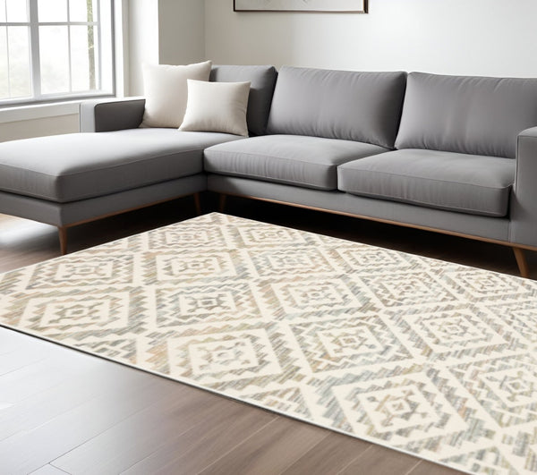 HomeRoots 10' Softly Hued Geometric Area Rug - Stain Resistant, Durable Design for Modern Living Spaces 10' X 13' 508535