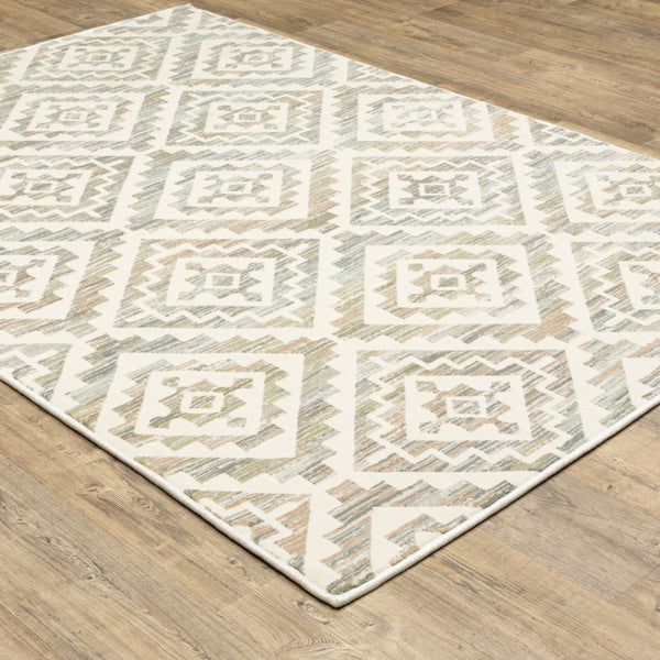 HomeRoots 10' Softly Hued Geometric Area Rug - Stain Resistant, Durable Design for Modern Living Spaces 10' X 13' 508535