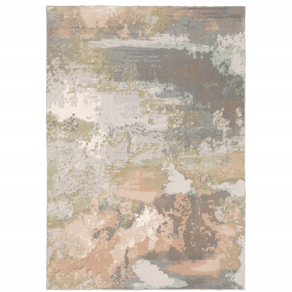 HomeRoots 7' Abstract Area Rug in Gray, Pink & Cream - Durable, Stain-Resistant Design for Modern Homes 7' X 10' 508538