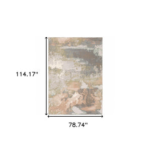 HomeRoots 7' Abstract Area Rug in Gray, Pink & Cream - Durable, Stain-Resistant Design for Modern Homes 7' X 10' 508538