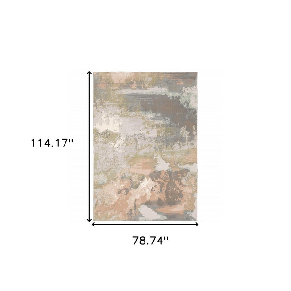 HomeRoots 7' Abstract Area Rug in Gray, Pink & Cream - Durable, Stain-Resistant Design for Modern Homes 7' X 10' 508538