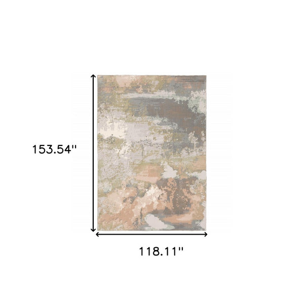 HomeRoots 7' Abstract Area Rug in Gray, Pink & Cream - Durable, Stain-Resistant Design for Modern Homes 10' X 13' 508540