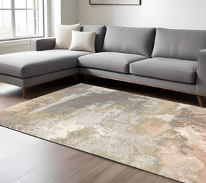 HomeRoots 7' Abstract Area Rug in Gray, Pink & Cream - Durable, Stain-Resistant Design for Modern Homes 10' X 13' 508540