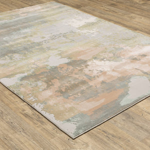 HomeRoots 7' Abstract Area Rug in Gray, Pink & Cream - Durable, Stain-Resistant Design for Modern Homes 10' X 13' 508540