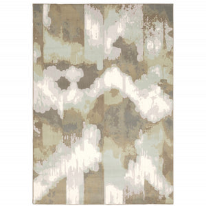 HomeRoots 10' Sage Grey and Brown Abstract Area Rug - Durable Power Loomed Design with Stain Resistance 10' X 13' 508545