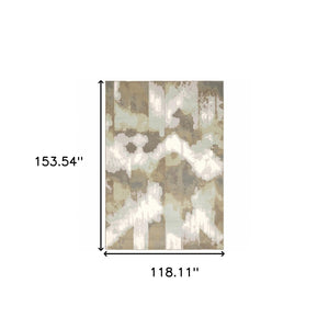 HomeRoots 10' Sage Grey and Brown Abstract Area Rug - Durable Power Loomed Design with Stain Resistance 10' X 13' 508545