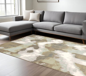 HomeRoots 10' Sage Grey and Brown Abstract Area Rug - Durable Power Loomed Design with Stain Resistance 10' X 13' 508545