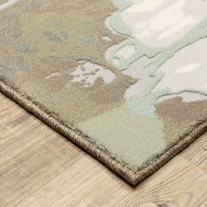HomeRoots 10' Sage Grey and Brown Abstract Area Rug - Durable Power Loomed Design with Stain Resistance 10' X 13' 508545