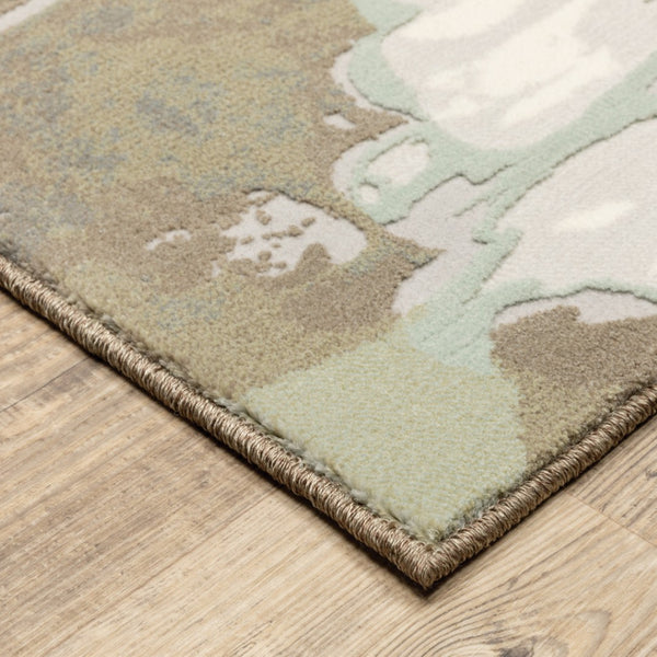 HomeRoots 10' Sage Grey and Brown Abstract Area Rug - Durable Power Loomed Design with Stain Resistance 10' X 13' 508545