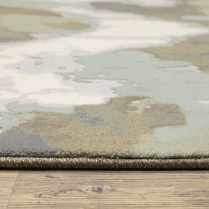 HomeRoots 10' Sage Grey and Brown Abstract Area Rug - Durable Power Loomed Design with Stain Resistance 10' X 13' 508545