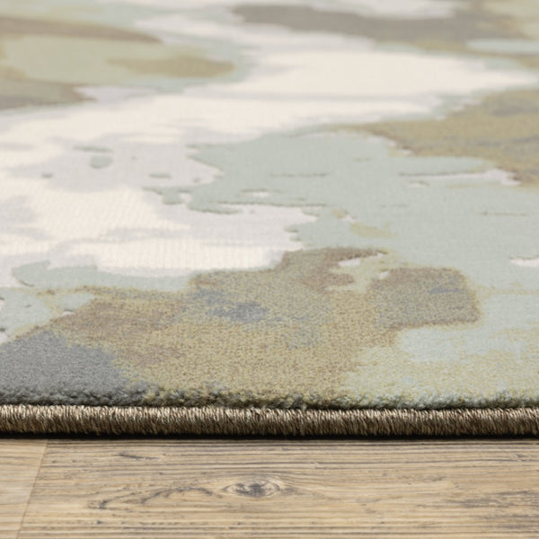 HomeRoots 10' Sage Grey and Brown Abstract Area Rug - Durable Power Loomed Design with Stain Resistance 10' X 13' 508545