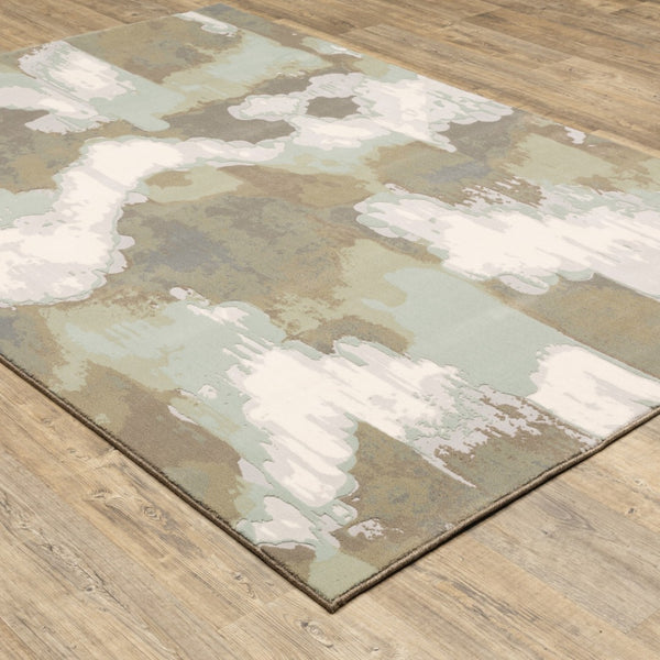 HomeRoots 10' Sage Grey and Brown Abstract Area Rug - Durable Power Loomed Design with Stain Resistance 10' X 13' 508545