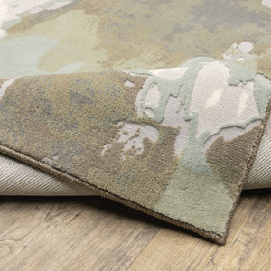 HomeRoots 10' Sage Grey and Brown Abstract Area Rug - Durable Power Loomed Design with Stain Resistance 10' X 13' 508545