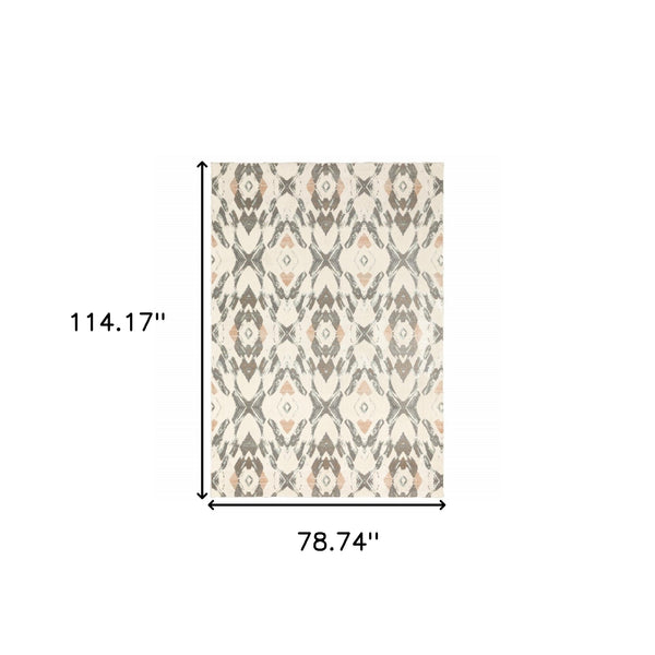 Homeroots 7' X 10' Pink And Ivory Geometric Power Loom Area Rug  Polypropylene 508548