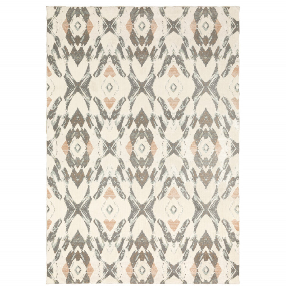 Homeroots 8' X 11' Pink And Ivory Geometric Power Loom Area Rug  Polypropylene 508549