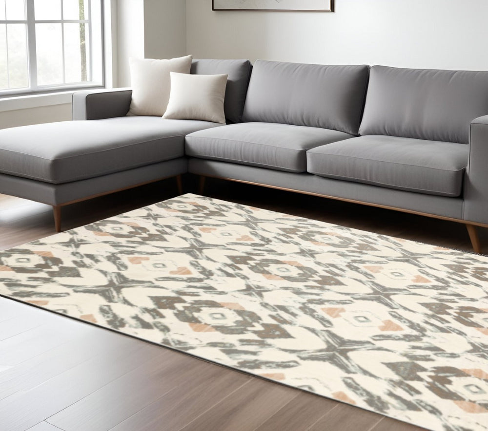 HomeRoots 10' Geometric Power Loom Area Rug in Ivory, Pink, and Sage – Soft, Stain-Resistant, Modern Centerpiece 10' X 13' 508550