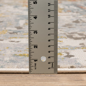 HomeRoots 2' Elegant Grey Blue Beige Gold Rust Abstract Power Loom Runner Rug - Stain Resistant & Stylish 2'3" x 7'6" 508556