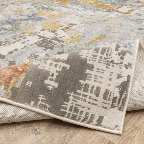 HomeRoots 2' Elegant Grey Blue Beige Gold Rust Abstract Power Loom Runner Rug - Stain Resistant & Stylish 2'3" x 7'6" 508556