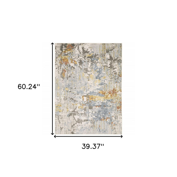 HomeRoots 2' Elegant Grey Blue Beige Gold Rust Abstract Power Loom Runner Rug - Stain Resistant & Stylish 3' x 5' 508557