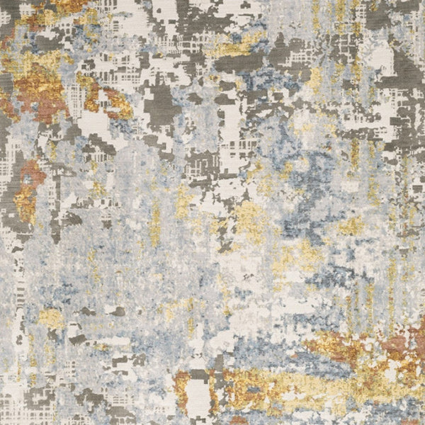 HomeRoots 2' Elegant Grey Blue Beige Gold Rust Abstract Power Loom Runner Rug - Stain Resistant & Stylish 3' x 5' 508557