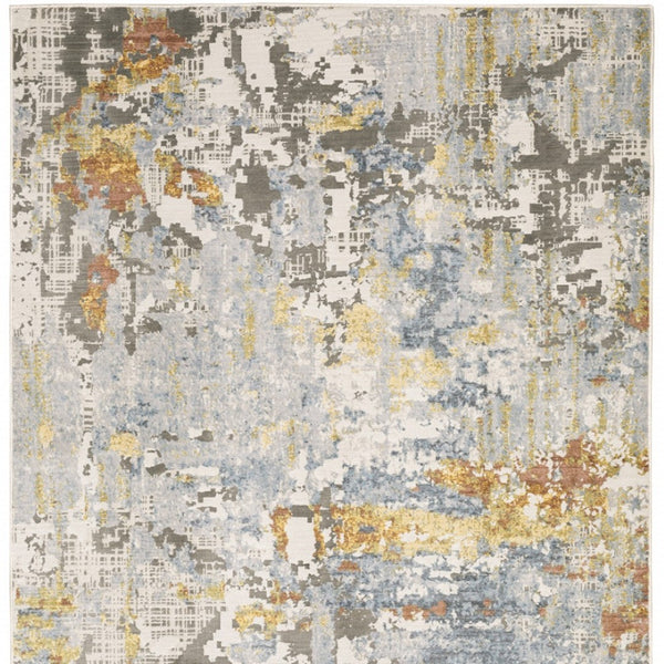 HomeRoots 2' Elegant Grey Blue Beige Gold Rust Abstract Power Loom Runner Rug - Stain Resistant & Stylish 3' x 5' 508557