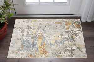 HomeRoots 2' Elegant Grey Blue Beige Gold Rust Abstract Power Loom Runner Rug - Stain Resistant & Stylish 3' x 5' 508557