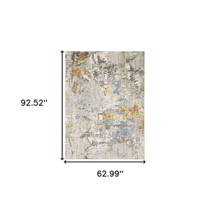 HomeRoots 2' Elegant Grey Blue Beige Gold Rust Abstract Power Loom Runner Rug - Stain Resistant & Stylish 5' X 8' 508558