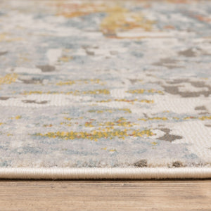 HomeRoots 2' Elegant Grey Blue Beige Gold Rust Abstract Power Loom Runner Rug - Stain Resistant & Stylish 5' X 8' 508558