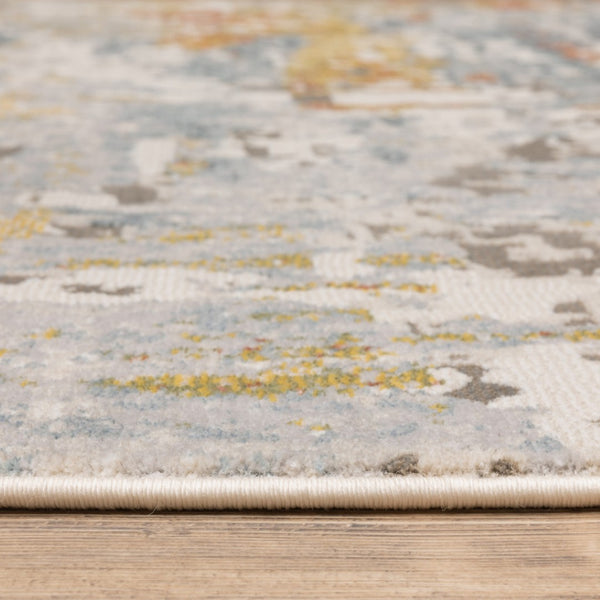 HomeRoots 2' Elegant Grey Blue Beige Gold Rust Abstract Power Loom Runner Rug - Stain Resistant & Stylish 5' X 8' 508558