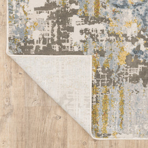HomeRoots 2' Elegant Grey Blue Beige Gold Rust Abstract Power Loom Runner Rug - Stain Resistant & Stylish 5' X 8' 508558