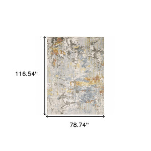 HomeRoots 2' Elegant Grey Blue Beige Gold Rust Abstract Power Loom Runner Rug - Stain Resistant & Stylish 7' X 10' 508559