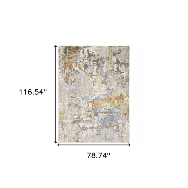 HomeRoots 2' Elegant Grey Blue Beige Gold Rust Abstract Power Loom Runner Rug - Stain Resistant & Stylish 7' X 10' 508559