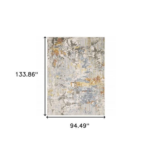 HomeRoots 2' Elegant Grey Blue Beige Gold Rust Abstract Power Loom Runner Rug - Stain Resistant & Stylish 8' X 11' 508560