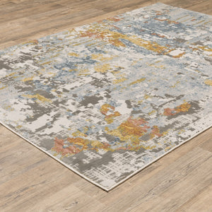 HomeRoots 2' Elegant Grey Blue Beige Gold Rust Abstract Power Loom Runner Rug - Stain Resistant & Stylish 8' X 11' 508560