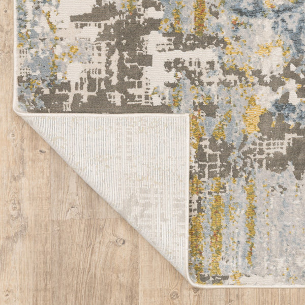 HomeRoots 2' Elegant Grey Blue Beige Gold Rust Abstract Power Loom Runner Rug - Stain Resistant & Stylish 8' X 11' 508560
