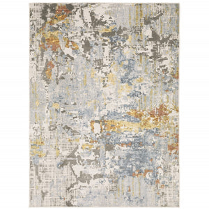 HomeRoots 2' Elegant Grey Blue Beige Gold Rust Abstract Power Loom Runner Rug - Stain Resistant & Stylish 10' X 13' 508561