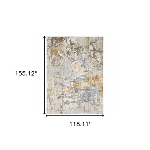 HomeRoots 2' Elegant Grey Blue Beige Gold Rust Abstract Power Loom Runner Rug - Stain Resistant & Stylish 10' X 13' 508561